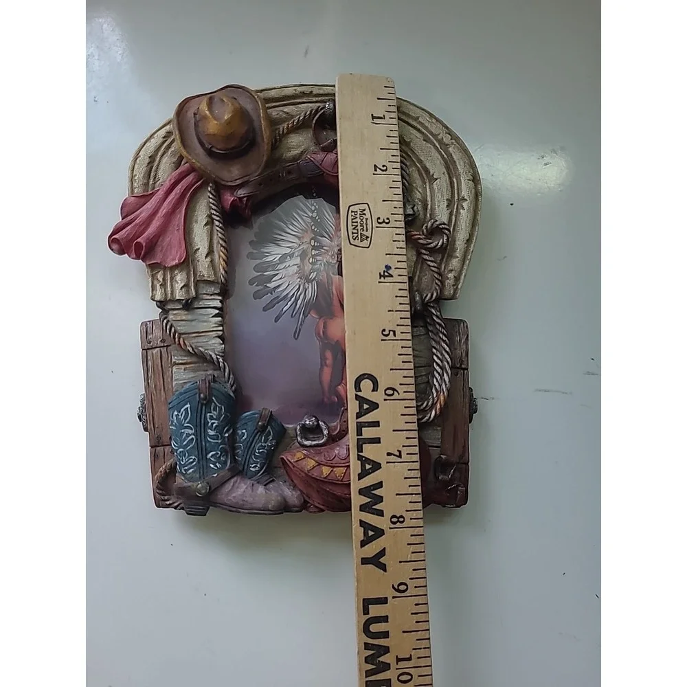 Western Cowboy Saddle Rope 3D Picture Frame Decor Brown 4 x 6 Photo Resin Rustic